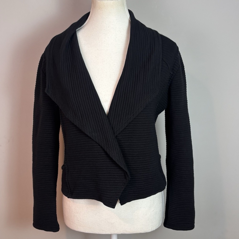 Dolan Left Coast Collection Womens Blsck Ribbed Knit Open Blazer Small Workwear